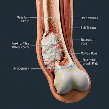 Proximal Tibial Osteosarcoma Anatomy with Angiogenesis and Bone Structure