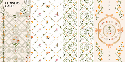 floral cards with vintage style patterns and pastel colors ornate flower designs botanical illustrations vector art illustration pattern design decorative elements greeting stationery © Ramendranath