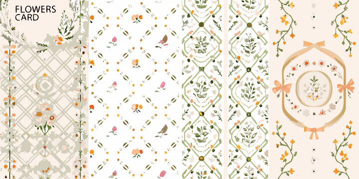 floral cards with vintage style patterns and pastel colors ornate flower designs botanical illustrations vector art illustration pattern design decorative elements greeting stationery