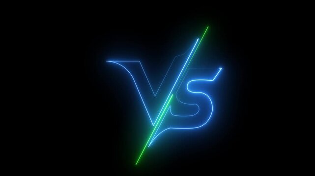 glowing neon VS versus bars icon animation on black background. Versus vs bars icon .VS versus bars icons . neon animated versus vs bars neon multiplayer co op team with smokey on black background.