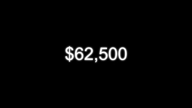 Increasing $ counting number 0 to 100k for price like views figures or amount concepts