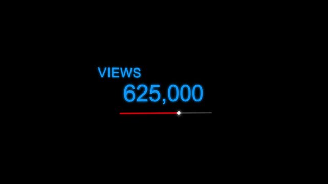 Social media views counter animation showing number of views on green screen background for youtube instagram tiktok video