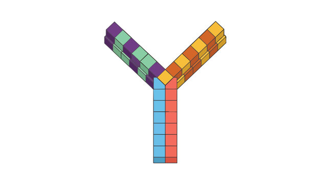 Isometric letter y composed of colorful 3d blocks and geometric cubes modern vector illustration for educational branding and creative tech logos