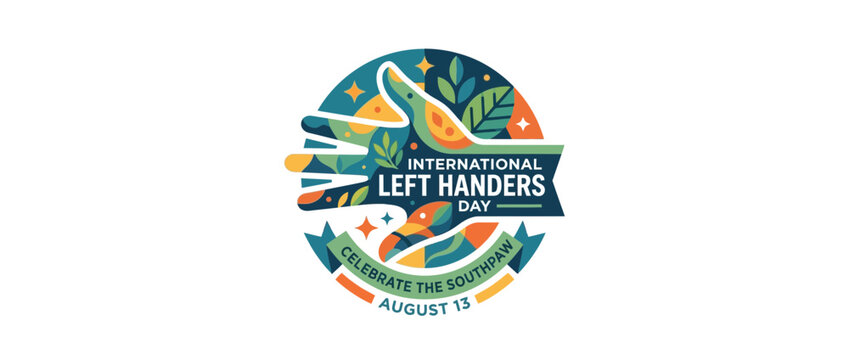 Left Handers Day Celebration Graphic with Hand and Nature Elements
