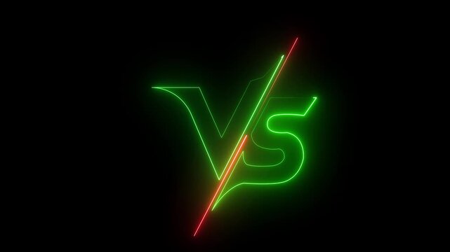 glowing neon VS versus bars icon animation on black background. Versus vs bars icon .VS versus bars icons . neon animated versus vs bars neon multiplayer co op team with smokey on black background.