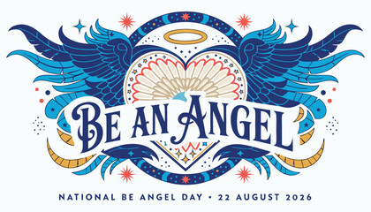 Obraz premium Decorative blue and white graphic design celebrating national angel day