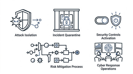 Cybersecurity concepts illustrated with icons and flowcharts. © Bang