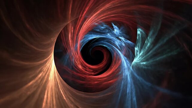 Swirling vortex of fiery oranges and cool blues with a dark center