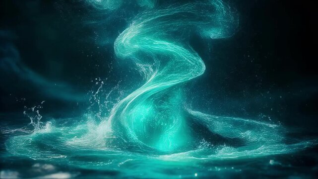 Vibrant blue water vortex with dynamic splash and droplets motion