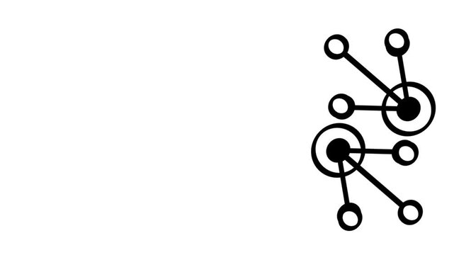Flat line icon of randomly scattered connected dots and circles forming an irregular molecular or organic network node pattern suitable for modern