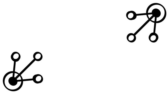 Flat line icon featuring two small clusters of connected circular nodes and dots resembling tiny molecule or data point groups great for web design