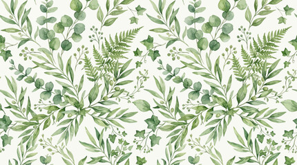 Seamless watercolor pattern with green leaves and eucalyptus © Sendang