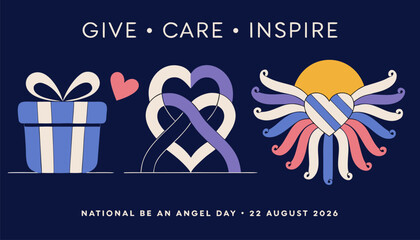 Obraz premium Decorative graphic art celebrating national be an angel day with icons