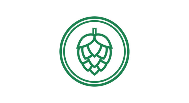 Minimalist Hop Leaf Design Within a Circle, Perfect For Craft Beer Branding and Marketing