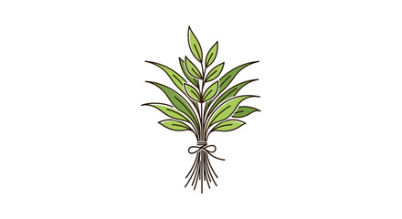 Fototapeta premium Minimalist Greenery Illustration: Botanical Sprig Tied Up with Delicate Twine