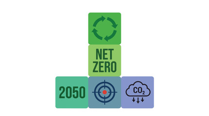Obraz premium Net zero emissions 2050 climate goals and carbon reduction icons vector illustration for environmental sustainability reports