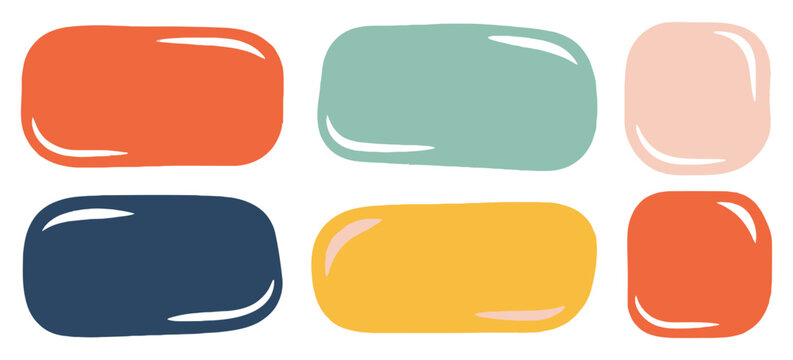 Doodle shapes and frames, colorful abstract text boxes and speech bubble blobs for social media, creative branding, messaging, and graphic design projects.