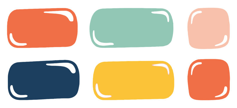 Doodle shapes and frames, colorful abstract text boxes and speech bubble blobs for social media, creative branding, messaging, and graphic design projects.