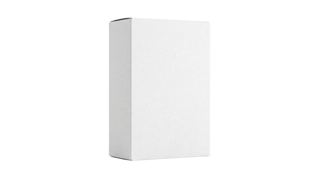 Minimalist white cardboard box mockup, blank paper packaging for product branding, clean rectangular medicine or cosmetic carton container isolated PNG with Transparent Background