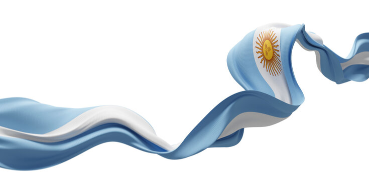 Argentina flag ribbon flowing isolated on transparent background with copy space 3D render