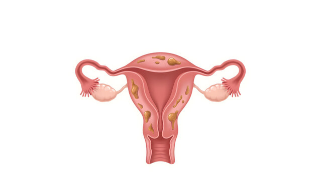 Medical illustration of a human female uterus with endometrium tissue