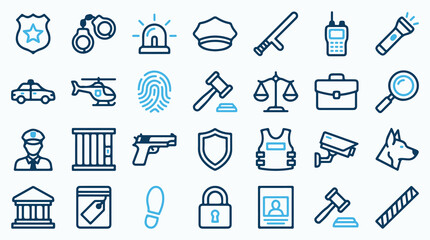 Set of Law Enforcement, Police, and Justice System Outline Icons © Mahmud