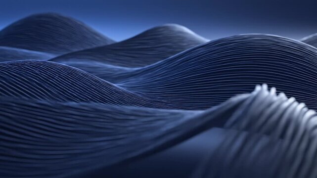 Deep blue abstract waves with subtle textured lines create a flowing, organic pattern