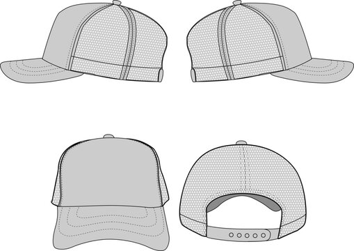 Mesh trucker hats presented from various perspectives on checkered backdrop.