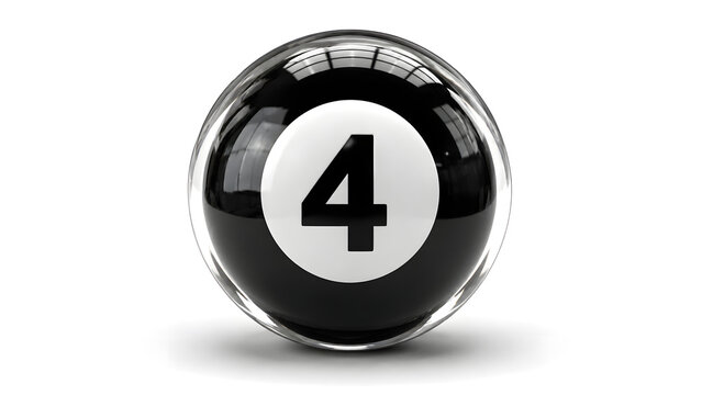 Close up of a black and white pool ball with the number 4 pool game number