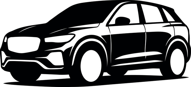Graphic silhouette of a modern crossover suv vehicle with crossover, automotive