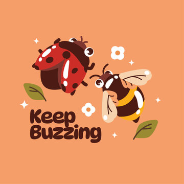 Cute insect stationery set featuring art print with cartoon bugs