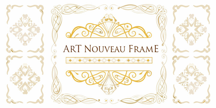 art nouveau frame collection in gold vector style ornate decorative elegant vintage scrollwork curved fancy design illustration graphic pattern border color ornamental lines