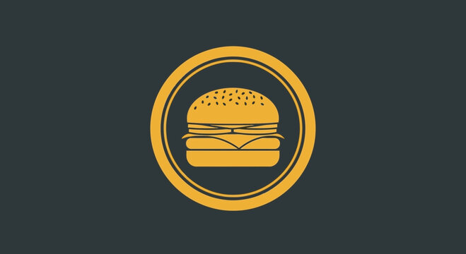 Minimalist Golden Burger Emblem on Dark Backdrop: A Contemporary Culinary Illustration