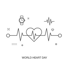 Obraz premium Minimalist Linear Design Featuring Heart Rhythm EKG Pulse and Timepiece Elements for Cardiac Awareness and Healthy Lifestyle Concept