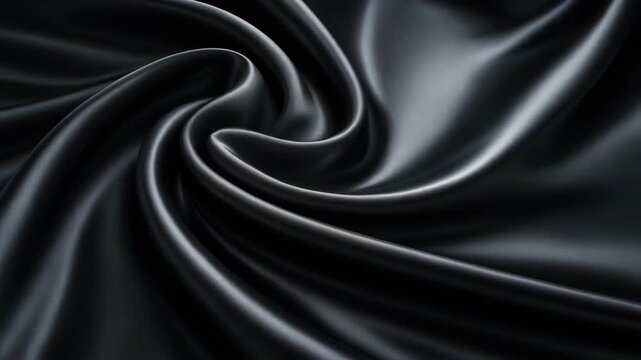 Close-up of smooth black leather fabric with soft folds and texture