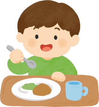 Cute Child Eating Meal Vector Illustration