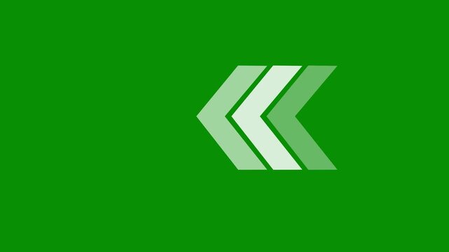 Animated left-pointing double arrow on green screen, motion for ui navigation and directional signage