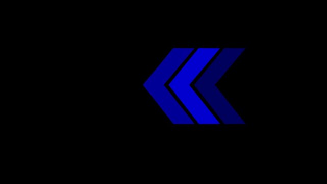 Blue neon chevron arrows motion loop, abstract directional pointer animation for ui and digital interface navigation