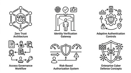 Cybersecurity concepts and digital security icons with text labels. © pramona