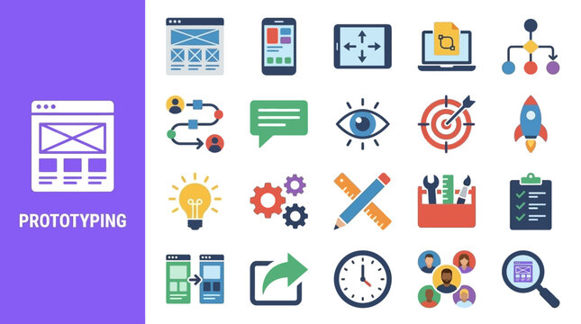 Prototyping and user experience design flat icon collection