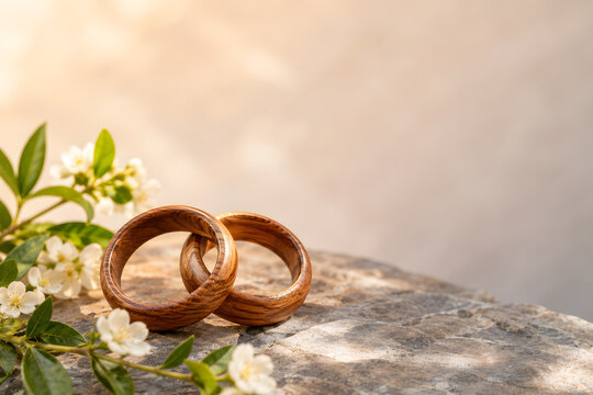 Interlocked handcrafted wooden rings symbolizing friendship, partnership and lasting trust