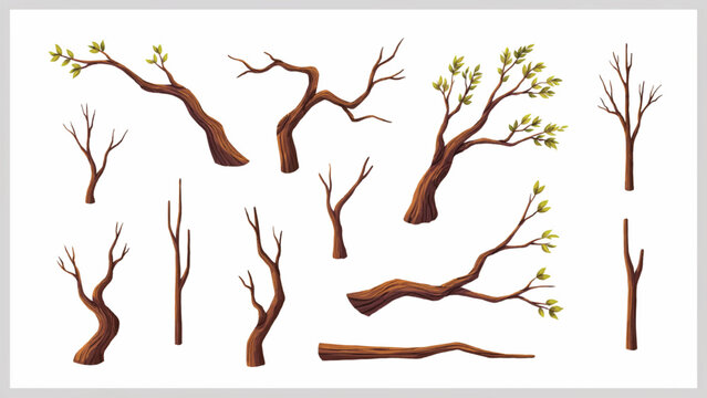 Vector collection of bare and budding tree branches isolated on white backgroundVector collection of bare and budding tree branches isolated on white background