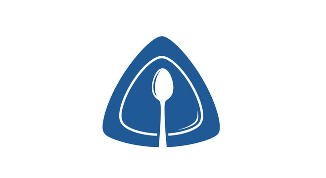 Minimalist Design: Modern Logo Featuring Spoon Centered Within Blue Triangle, Clean Aesthetic
