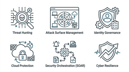 Cybersecurity concepts icons for digital security and threat management. © pramona