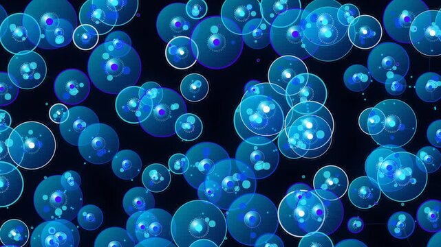 Abstract Blue Neon Glowing Continuum Motion Background Featuring Floating Spherical Light Orbs