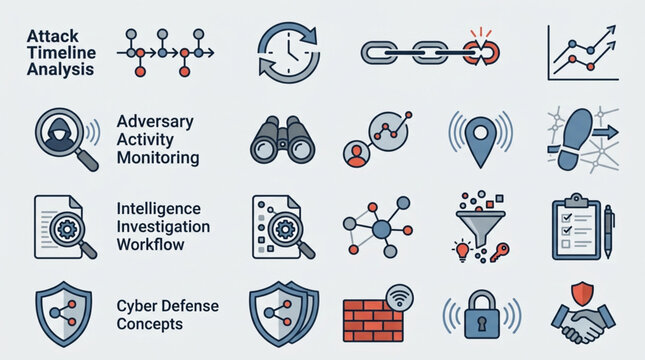 Cybersecurity Concepts and Threat Intelligence Icons Collection.