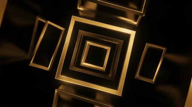 Golden glowing squares forming a tunnel-like abstract geometric pattern
