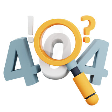 3D Error 404 Page Not Found Icon with Magnifying Glass and Question Mark