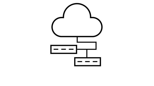 Minimalist cloud computing network diagram animation with data nodes and server connectivity