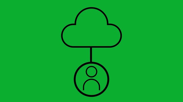 Minimalist cloud computing animation with user profile symbol on green screen digital technology network connection
